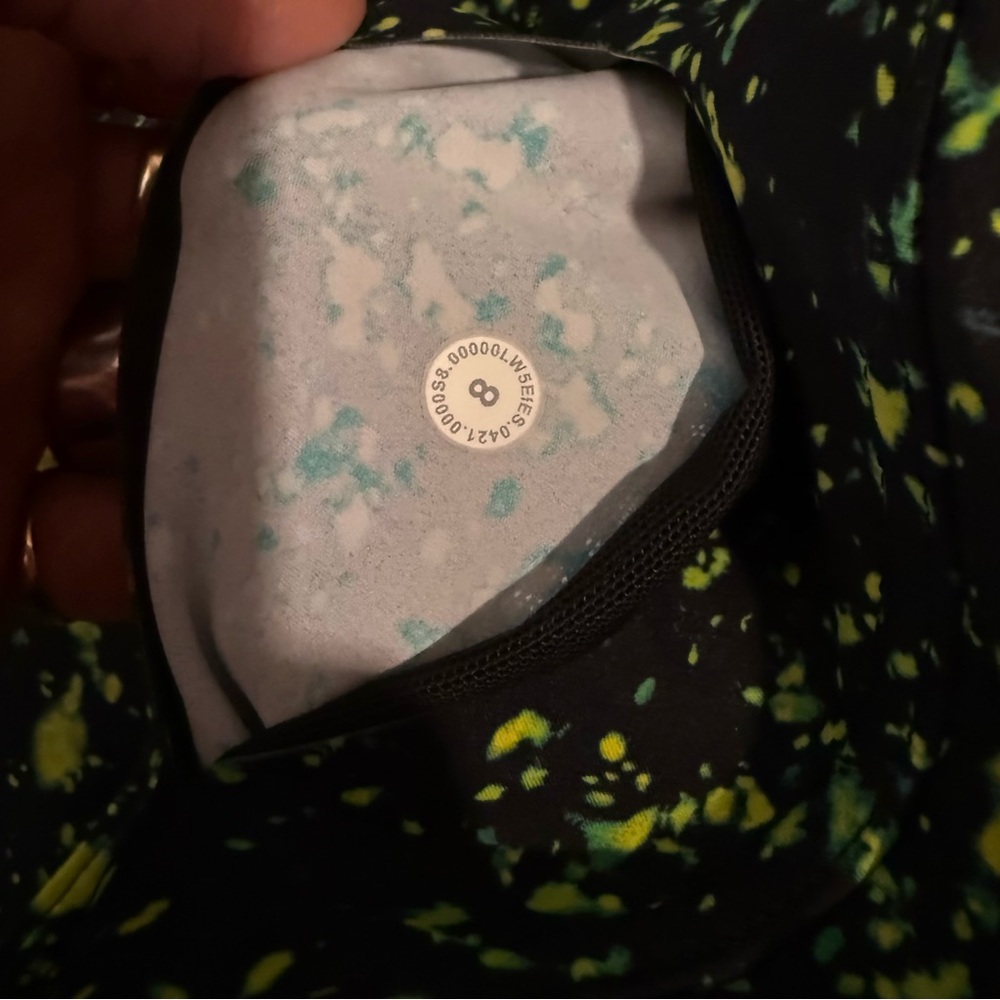 Lululemon Size 8 Black Neon Splatter Print Stirrup Yoga Leggings Nulux Fabric - Picture 2 of 8